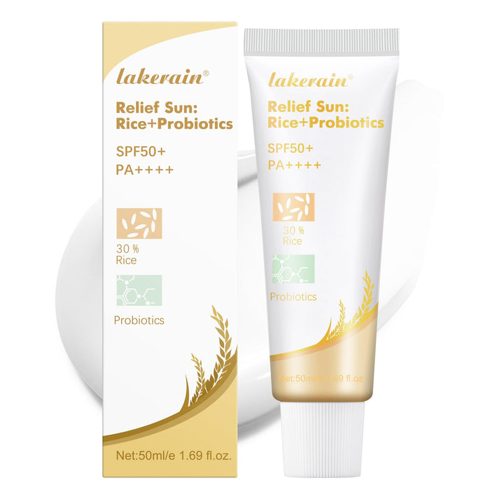 NICEFACE Relief Sun Rice + Probiotics Organic Sunscreen, Rice Sunscreen with UV Defense and SPF50, Moisturizing Sunscreen with Face and Body Protection for All Skin Type, White