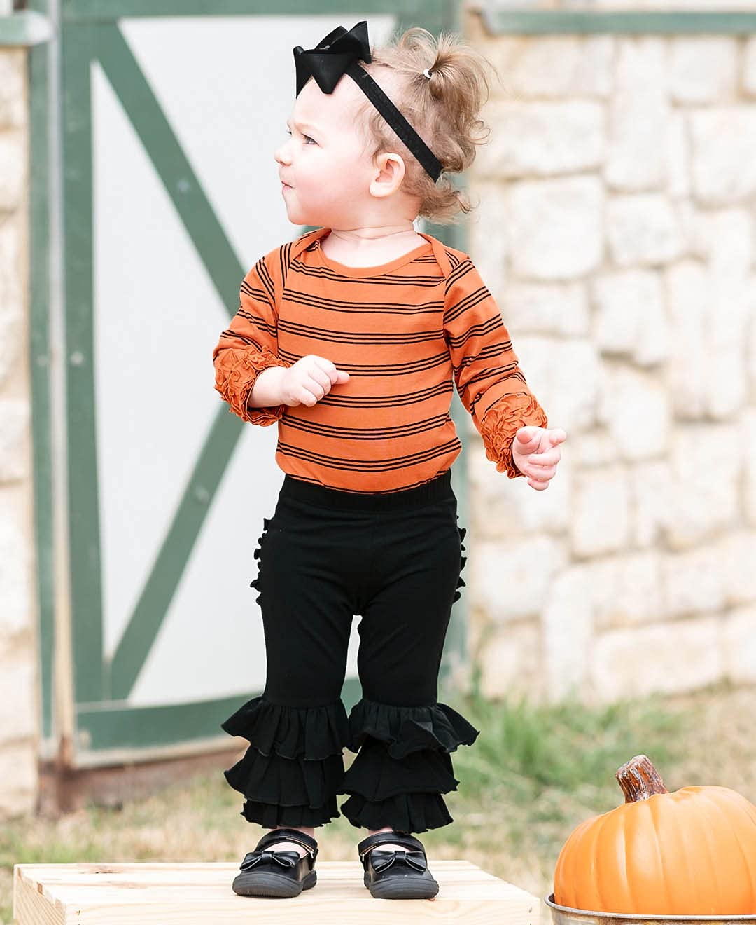 RuffleButts® Girls Black Bow Headband - One Size