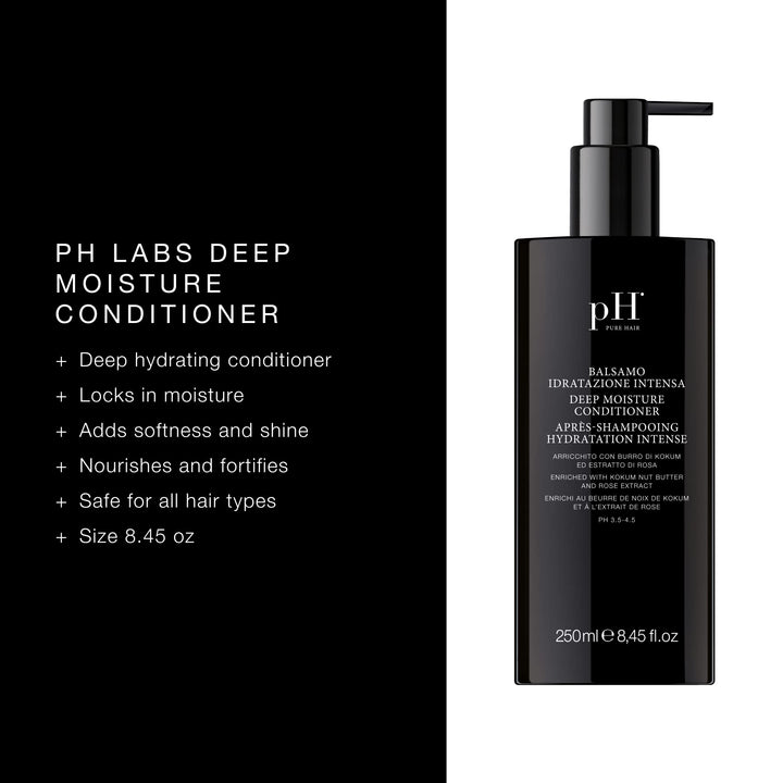 pH PURE HAIR Deep Moisture Conditioner - Intense Hydration for Dry, Damaged Hair - Deep Conditioning Treatment with Kokum Nut Butter & Rose Extract for Frizz-Free, Soft, Smooth Hair - 8.45 Oz