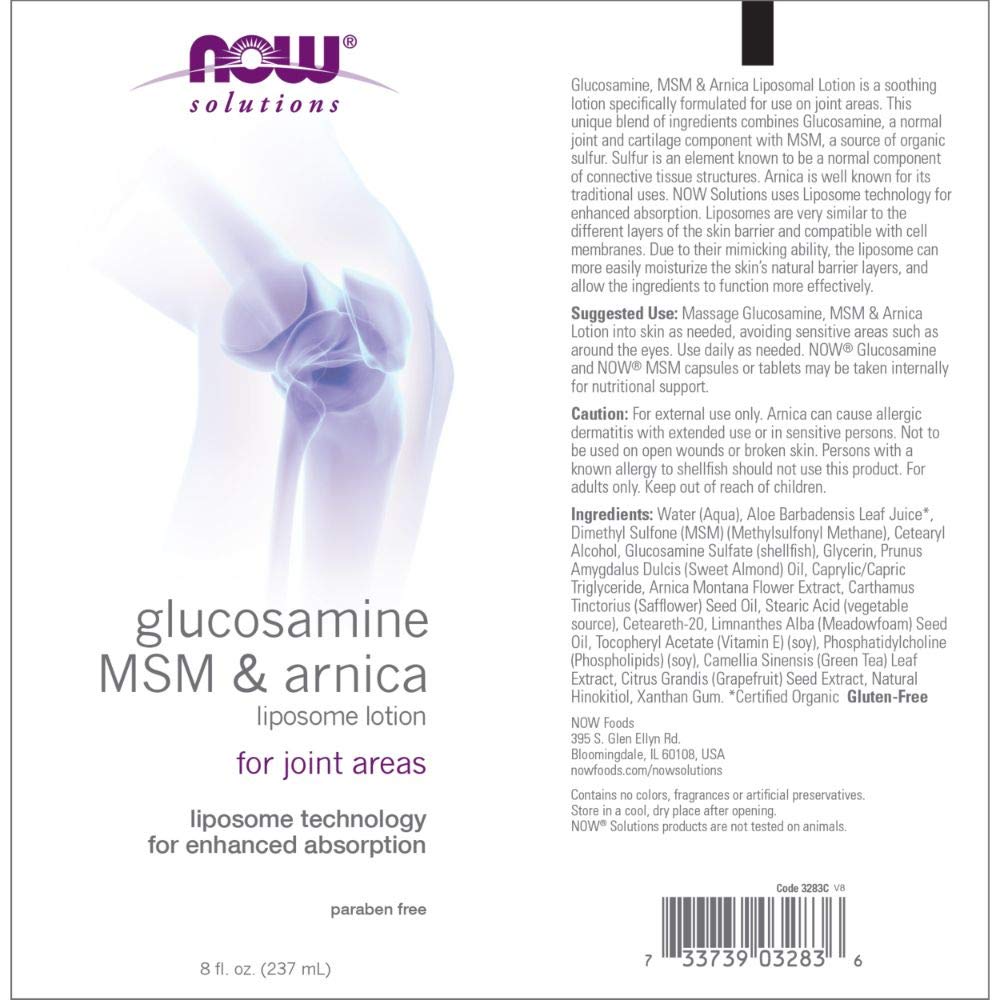 NOW Foods Solutions, Glucosamine, MSM and Arnica Liposome Lotion, For Joint Areas, Liposome Technology for Enhanced Absorption, 8-Ounce