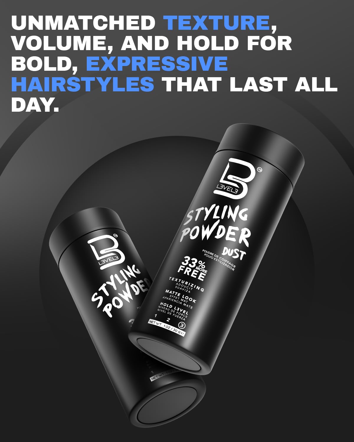 Level 3 Styling Powder - Natural Look Mens Powder L3 - Easy to Apply with No Oil or Greasy Residue - Level Three Delivers Matte Finish