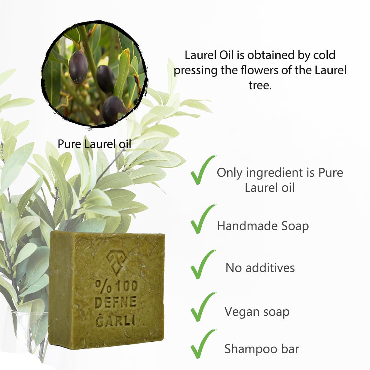 Aleppo Soap, 5 oz | 100% Pure Laurel Oil Shampoo Bar for Dry Hair & Hair Growth | Organic Handmade Natural Castile Soap for Women & Men