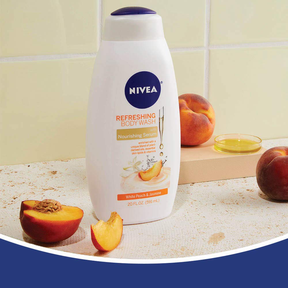 NIVEA Refreshing White Peach and Jasmine Body Wash - with Nourishing Serum - 20 Fl. Oz. Bottle