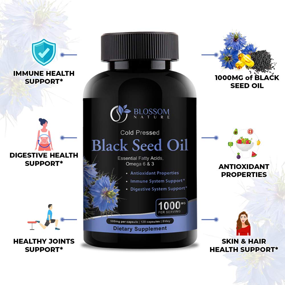 Black Seed Oil Capsules 1000mg - Premium Black Cumin Seed Oil Capsules - Black Seed Oil Liquid Pills - Virgin Cold Pressed Nigella Sativa Oil Pills - Blackseed Oil - 120 Cap (2 Month Supply)