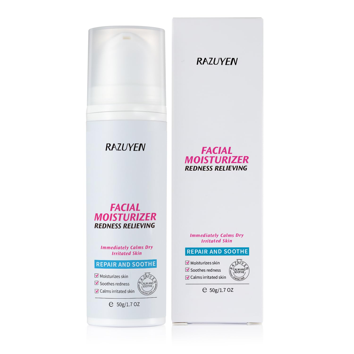 RAZUYEN Panthenol Cream, Soothing Face Repair Cream for Sensitive Skin, Fragrance Free, Non-Comedogenic, Hypoallergenic, Ceramide Moisturizer for Calming and Hydrating Skin, 1.7 Oz