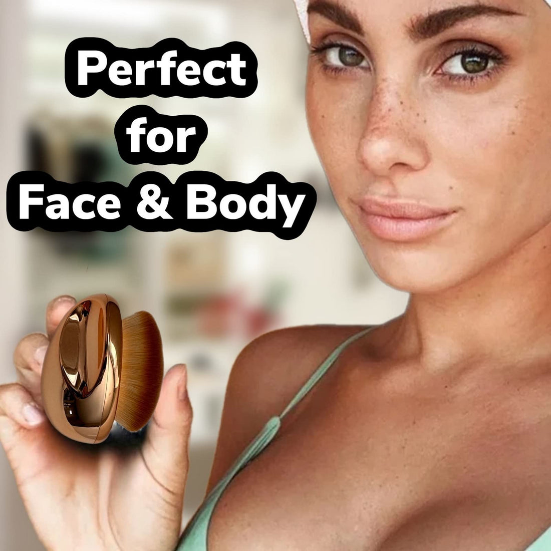 Foundation Brush Palm Makeup SOFT Kabuki Dome Shaped Face Body Shimmer Oil SPF Blush Bronzer Highlighter Blending Self-Tanner Buffing Liquid Powder Cream Streak-Free Cosmetic Application -Rose Gold