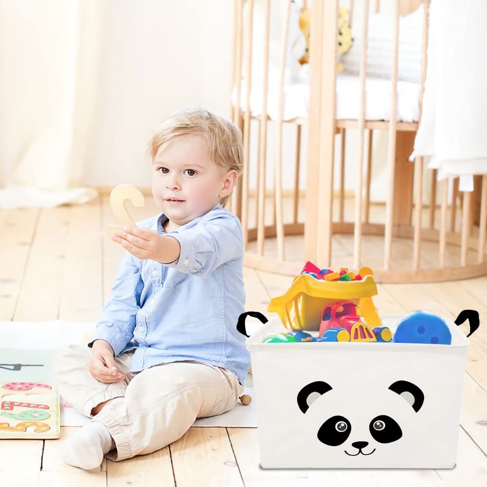 HKEC Rectangle Panda Storage Basket with Handles, Collapsible Storage Box,Cute Canvas Toy Bin for Pet/Kids,Gift Basket,Room Decor(PANDA)