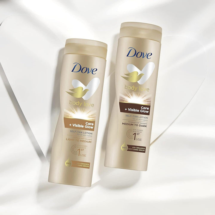 2x Dove Summer Glow Gradual Self Tan Body Lotion Medium To Dark - 400ml