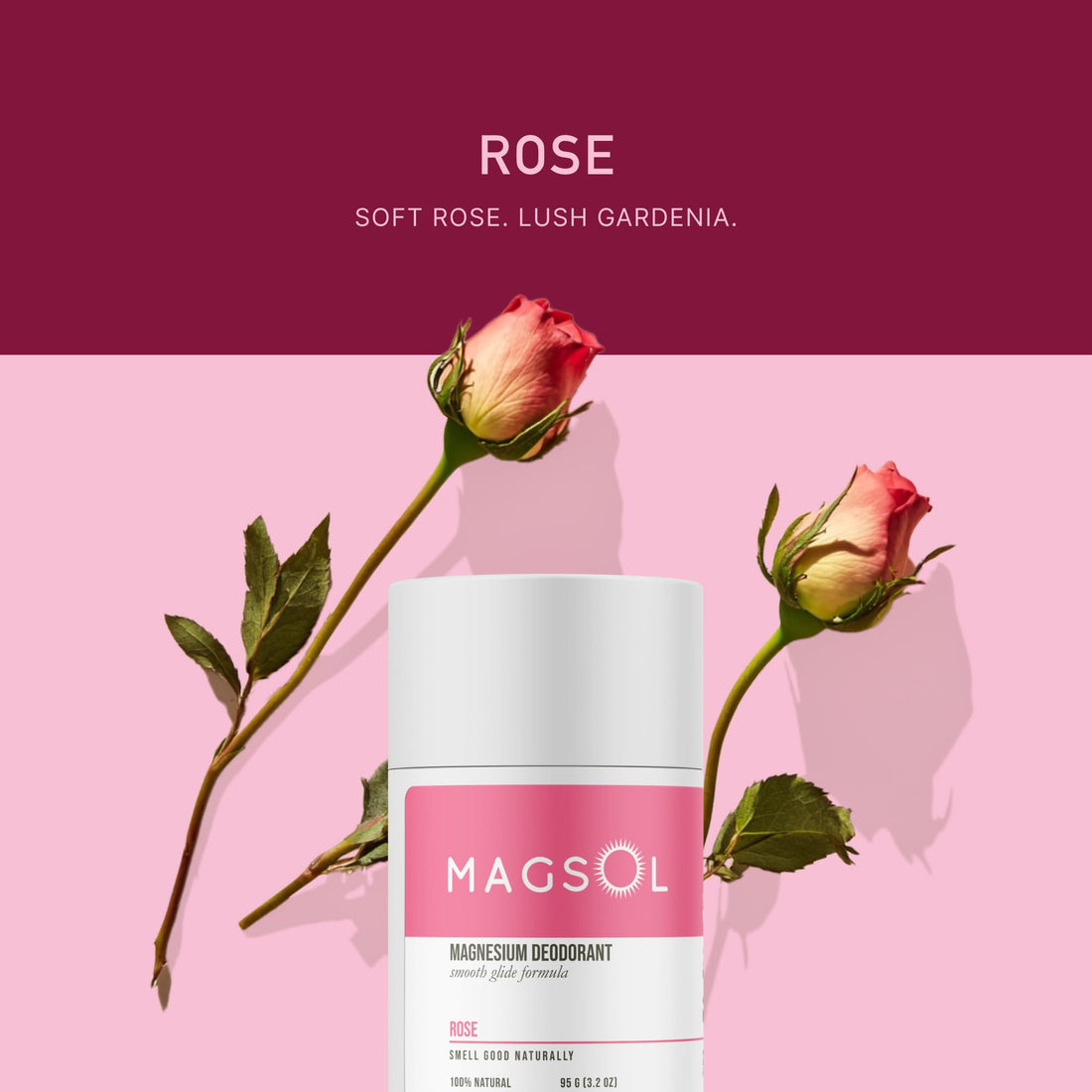 MAGSOL Organics Natural Deodorant for Women - Aluminum Free Deodorant for Women, Rose, 3.2 oz