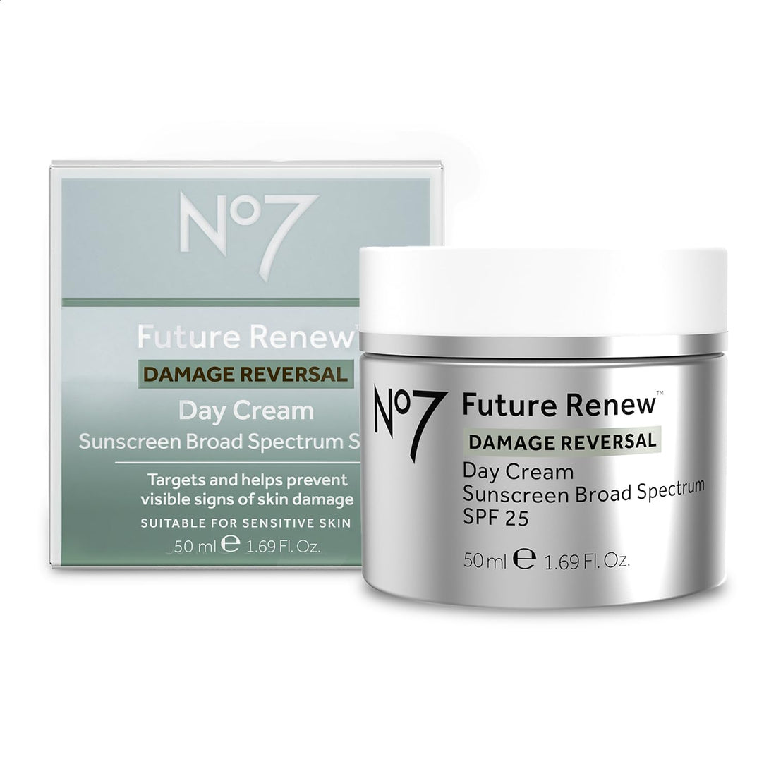 No7 Future Renew Damage Reversal Day Cream SPF 25 - Anti Aging Moisturizer with SPF for Visible Sun Damage - Protects, Moisturizes & Reverses Dullness - Suitable for All Skin Types (1.69 Fl Oz)