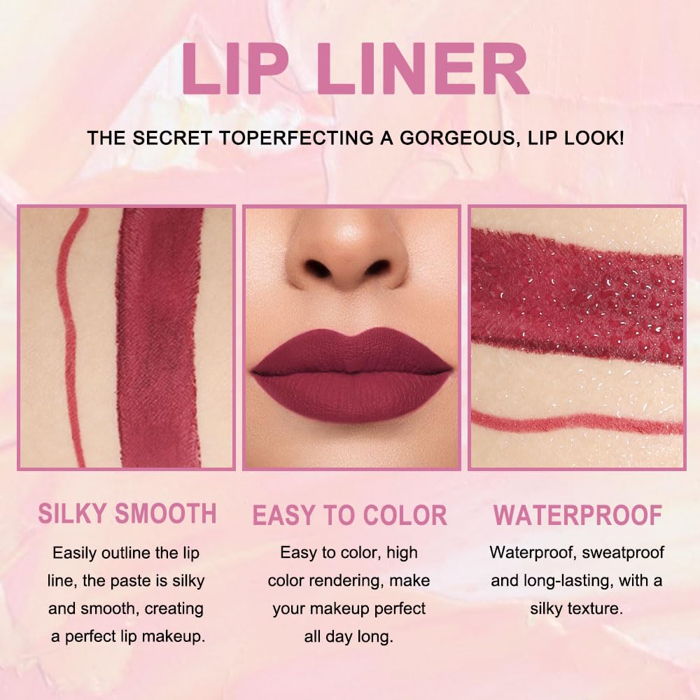 Kaely 2in1 Dark Plum Wine Red Lip Liner & Lipstick Set Kit for Women, DNM Matte Lips Kit with Lip Liner Lip Stains Long Lasting Waterproof 24 Hour Lipstick and Lip Liners Combo Lipliners Pencil 06