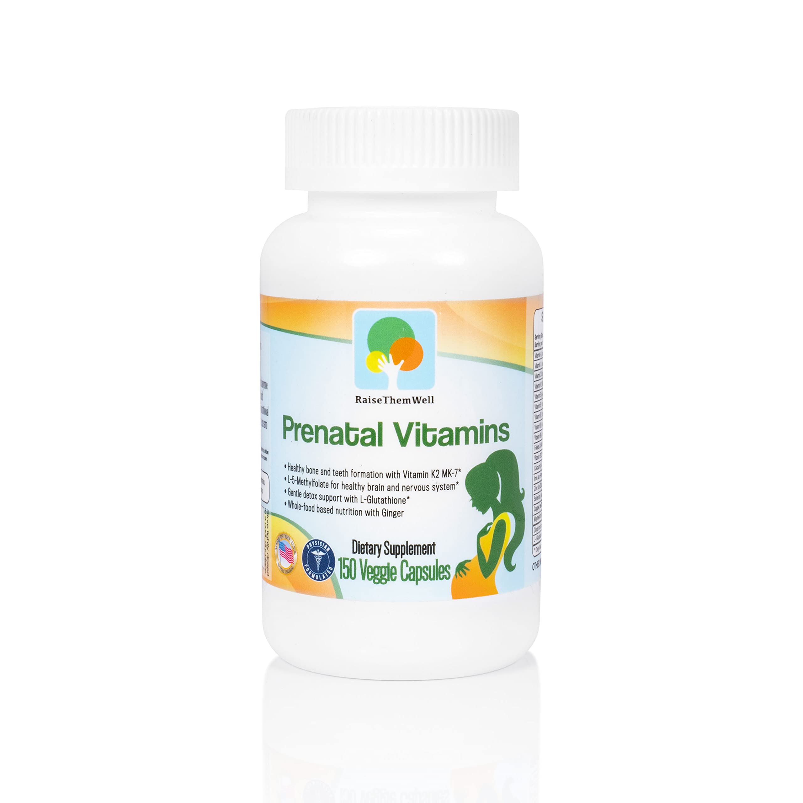 Raise Them Well Physician Developed Prenatal Vitamin with Vitamins K2 MK-7, Methylfolate, and Glutathione | 150 Veggie Capsules