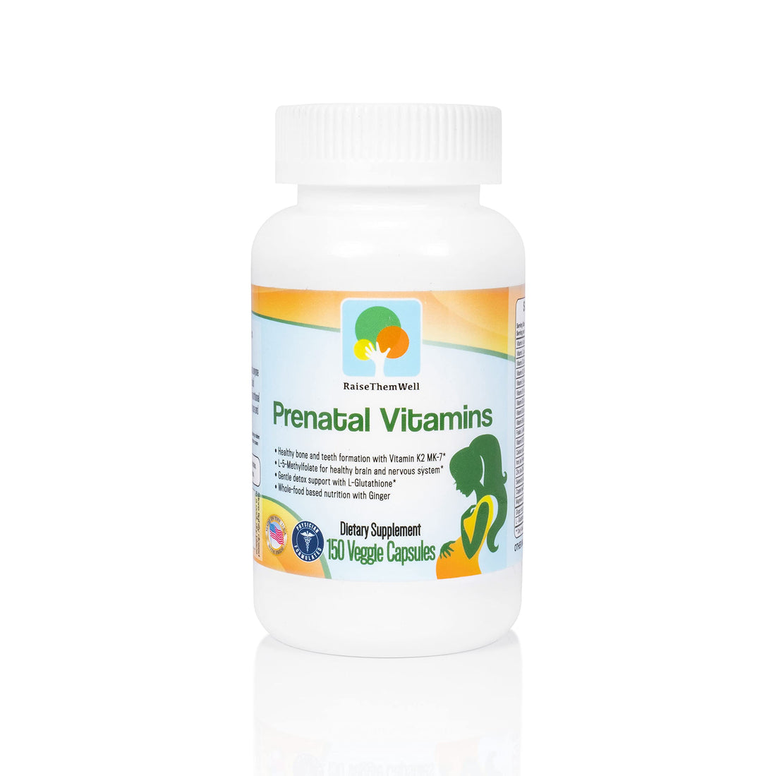 Raise Them Well Physician Developed Prenatal Vitamin with Vitamins K2 MK-7, Methylfolate, and Glutathione | 150 Veggie Capsules