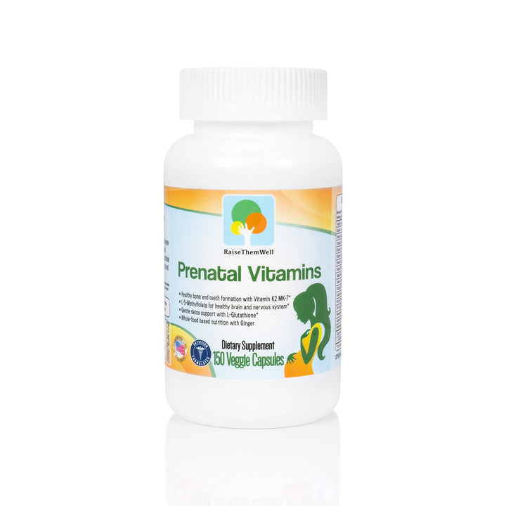Raise Them Well Physician Developed Prenatal Vitamin with Vitamins K2 MK-7, Methylfolate, and Glutathione | 150 Veggie Capsules