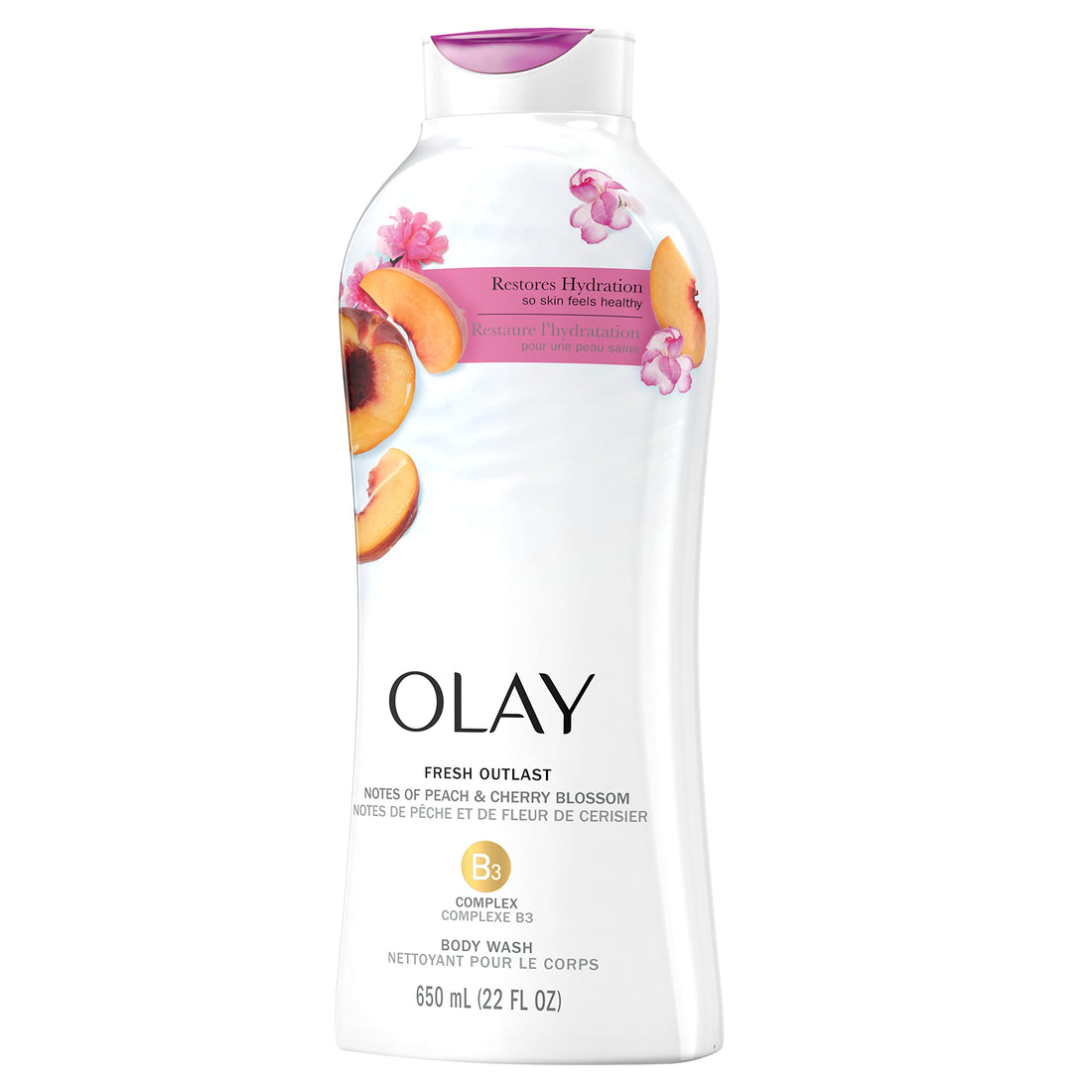 Olay Fresh Outlast Paraben Free Body Wash with Energizing Notes of Peach and Cherry Blossom, 650 mL