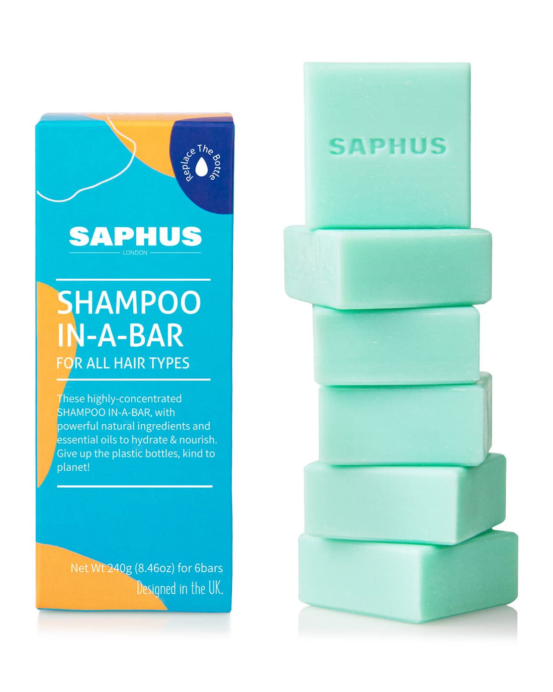 SAPHUS 6Pcs Sulfate-Free Shampoo Bars for Dandruff & Oily Hair Control - Natural Solid Shampoo Soap Set (8.46oz Travel Size) - Vegan, Cruelty-Free Hair Care for Women & Men - Blue