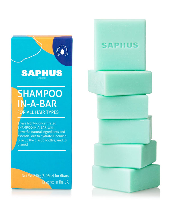 SAPHUS 6Pcs Sulfate-Free Shampoo Bars for Dandruff & Oily Hair Control - Natural Solid Shampoo Soap Set (8.46oz Travel Size) - Vegan, Cruelty-Free Hair Care for Women & Men - Blue