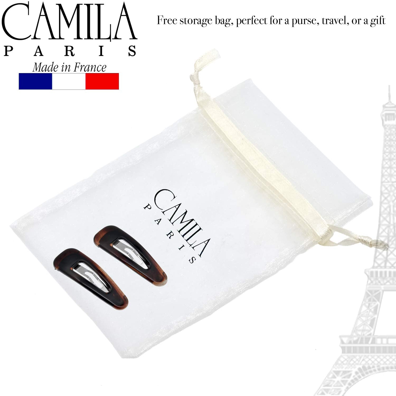 Camila Paris AD86/2 French Hair Snap Clip Barrette, Hair Slides Clic Clac for Women, Styling Girls Side Slide-in Metal Snap Pin Hair Accessories for Women. Strong Hold, No Slip Grip, Made in France