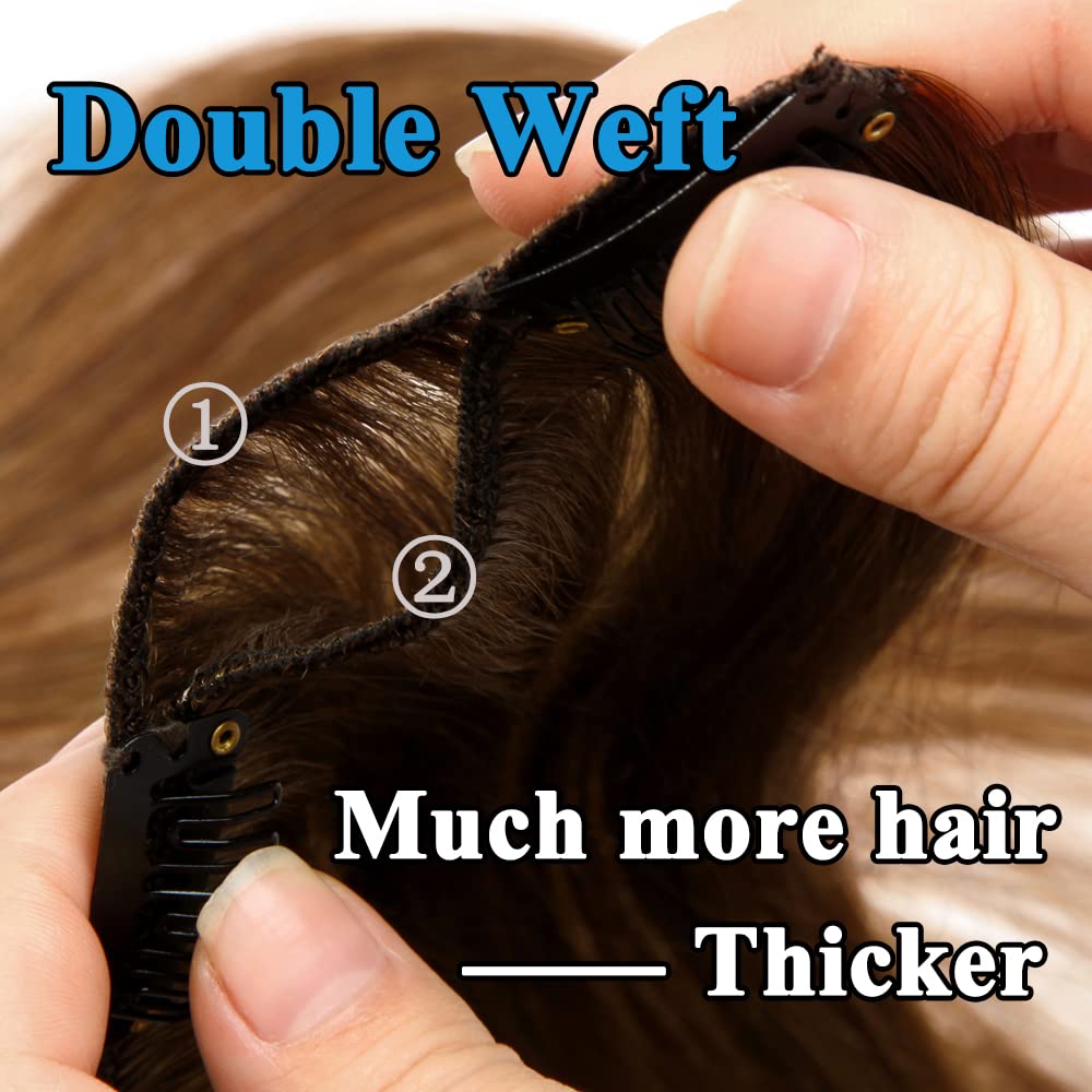 27 Dark Blonde Double Weft Clip in 100% Remy Human Hair Extensions 14''-22'' Grade 7A Full Head Thick Thickened Long Soft Silky Straight 8pcs 18clips for Women Beauty 22/22 inch 160g