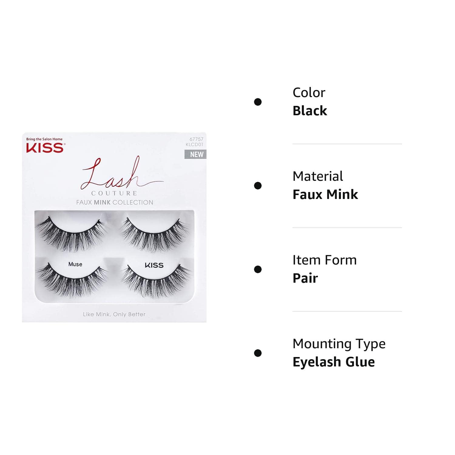 KISS Lash Couture Faux Mink False Eyelashes Double Pack, Knot-Free Lash Band, Reusable, Contact Lens Friendly, Easy To Apply, Ultrafine, Tapered, Synthetic Fake Lashes, Style Muse, 2 Pairs