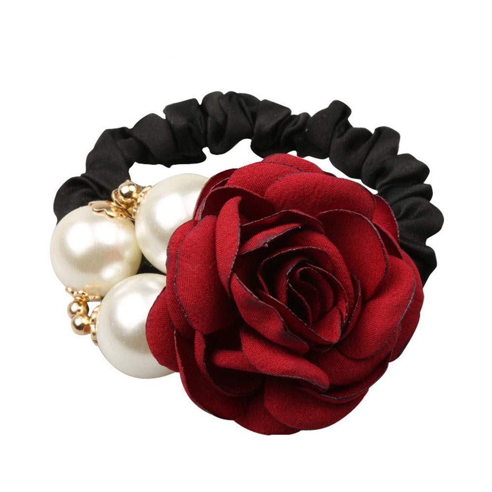 Lovef 4Pcs Korean Fashion Pearl Hair Rope Rose Flower Hair band Rhinestone Hair Ties Rubber Band Hair Jewelry