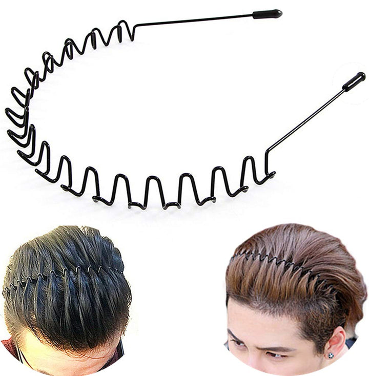 Rubela Metal Hair Bands for Men Women's Headbands Unisex Black Wavy Spring Sports Headband for Men Hoop Clips Accessories Elastic Non Slip Outdoors