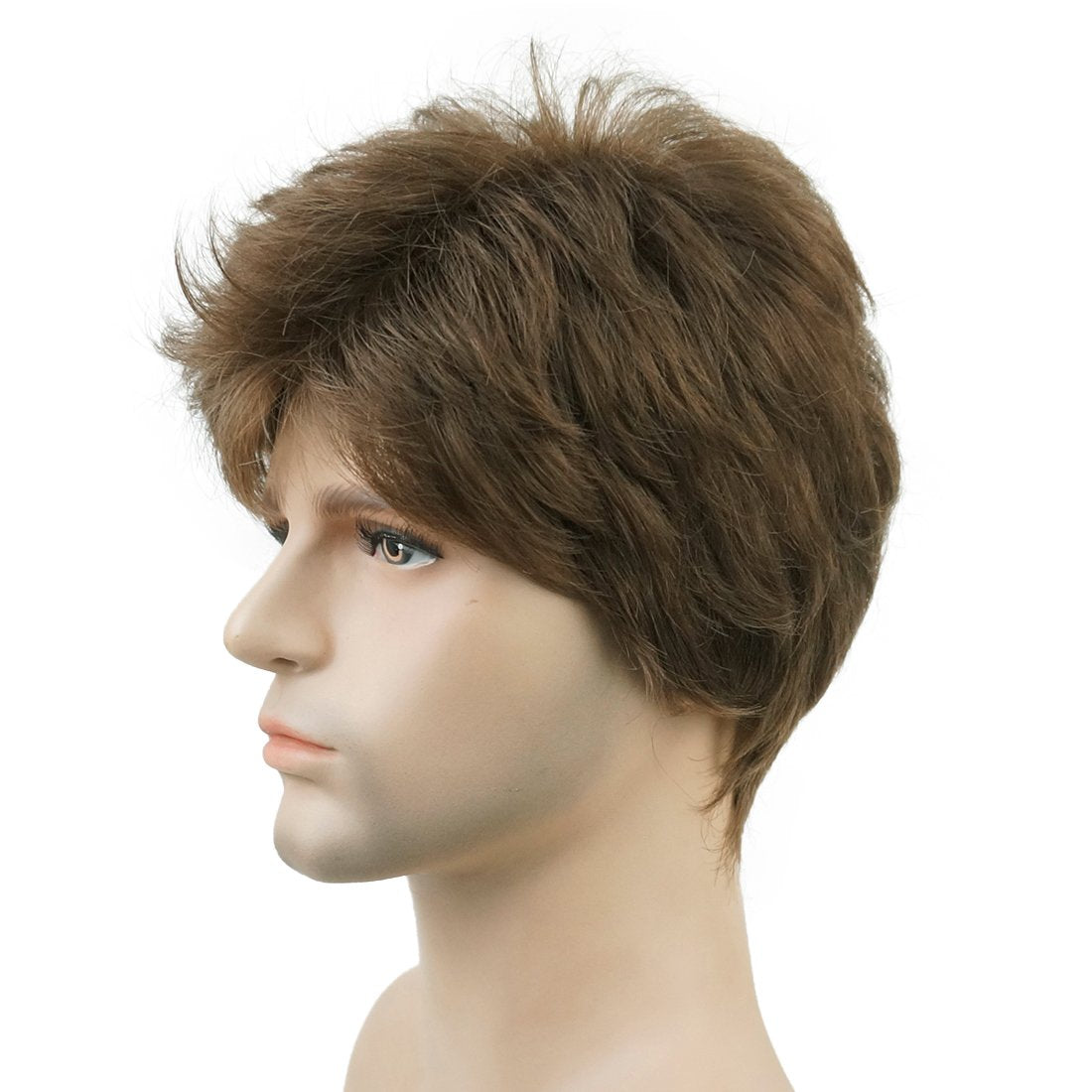 Lydell Men Wig Natural Short Straight Hair Synthetic Full Wigs (Medium ash brown)