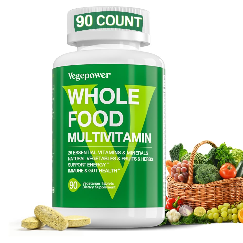 Whole Food Multivitamin for Men Women - with 65+ Vitamins, Minerals, Organic Nature Powder & Extracts - Whole Food Supplement for Energy, GUT, immune Health - All Natural, Non-GMO 90 Vegan Tablets