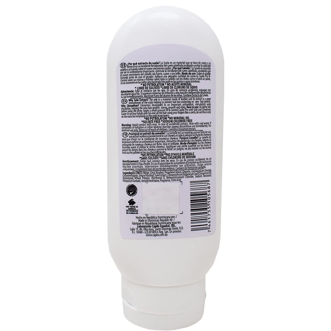 Capilo Pro B-Control Leave-In Conditionerw/Sole and Cinnamon (8 oz Bottle); Paraben Free, Salt Free, Sodium Sulfate Free, Mineral Oil Free and Petrolatum Free