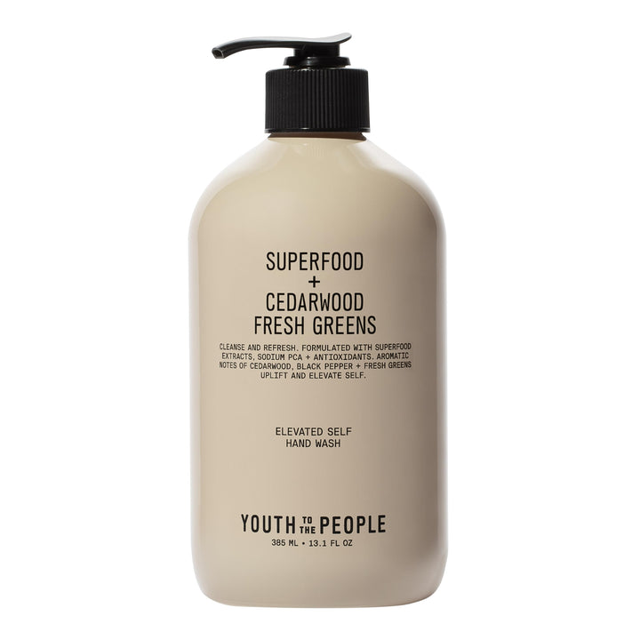 Youth To The People Superfood Antioxidant Hand Wash (13.1 fl oz), Kale + Green Tea Cleanser for Dry Hands, Aromatic Fragrance of Fresh Greens, Cedarwood, Black Pepper, Plant-Based Surfactants, Vegan