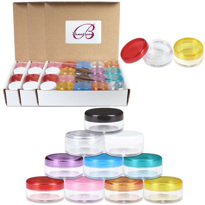 Beauticom® 120 Pieces 5G/5ML High Quality Empty Clear Container Jars with MultiColor Lids for Makeup Cosmetic Samples, Small Jewelry, Beads, Nail Charms and Accessories
