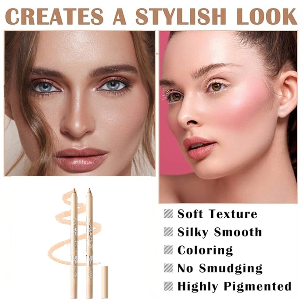 GHFCZOO 2pcs Sharpenable Gel Eyeliner Pencil, Waterproof Smudge-Proof Long Lasting Eye Liner Pen, Smooth Multi-Use Eye Makeup (03 Nude, 2pcs)