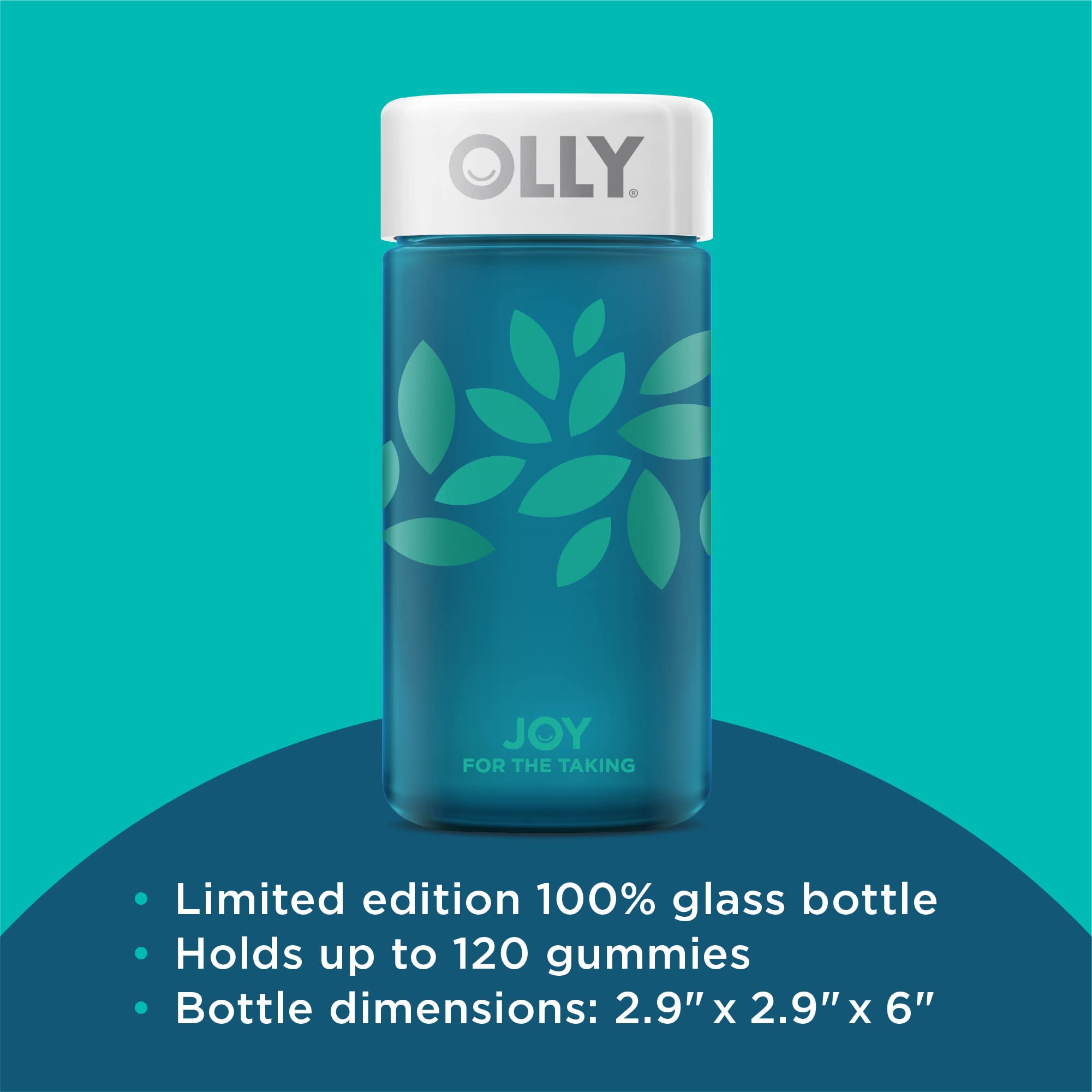OLLY Joy Jar Gift, Easy Refillable Glass Bottle Vitamin Container, Holds Up to 120 Vitamin Gummies, Limited Edition 2022