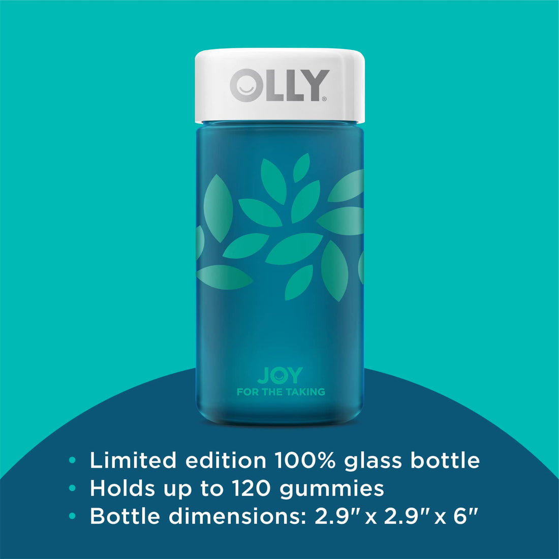 OLLY Joy Jar Gift, Easy Refillable Glass Bottle Vitamin Container, Holds Up to 120 Vitamin Gummies, Limited Edition 2022
