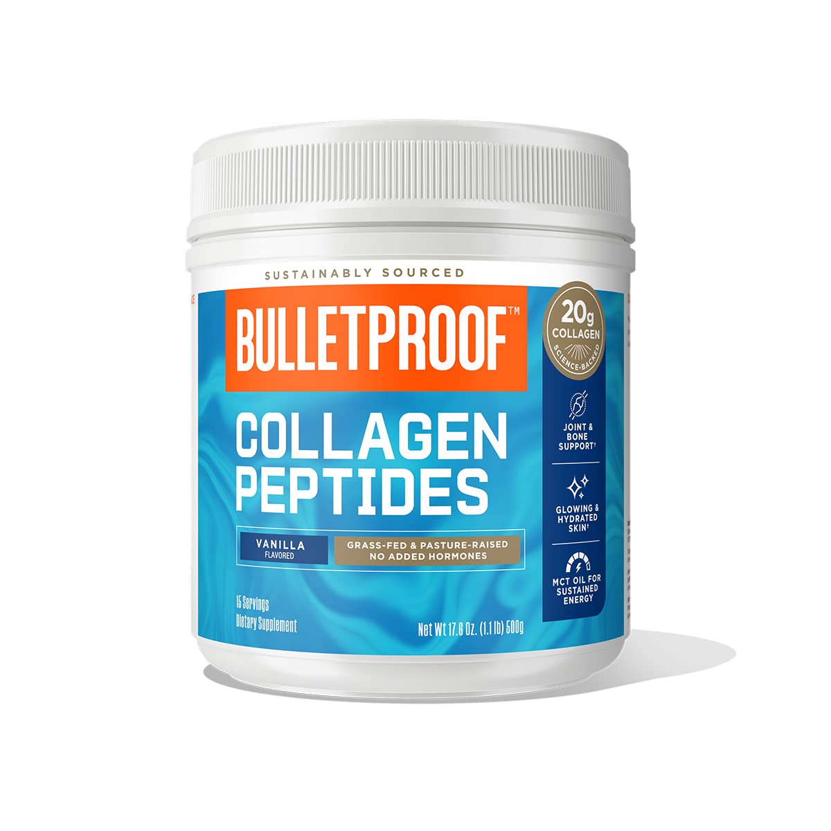 Bulletproof Vanilla Collagen Peptides Powder with MCT Oil, 17.6 Ounces, Grass-Fed Collagen Protein for Skin, Bones and Joints