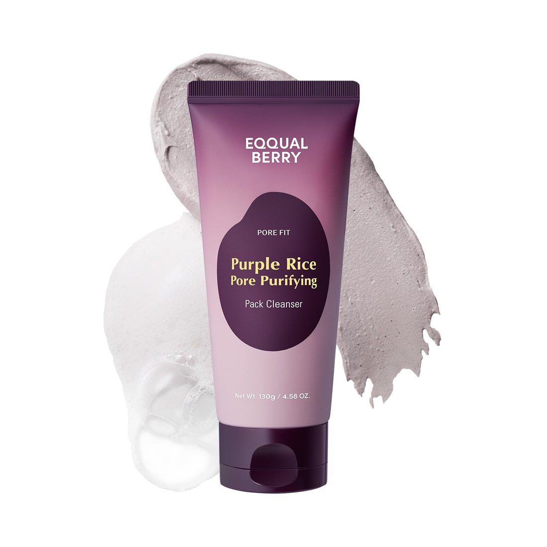 EQQUALBERRY Purple Rice Pore Purifying Pack Cleanser - Dual-Use Clay Mask & Foam Cleanser | Deep Cleansing for Pore Care & Skin Prep | AHA+BHA+PHA | Korean Skincare for Glass Skin, 4.58 OZ. (130g)