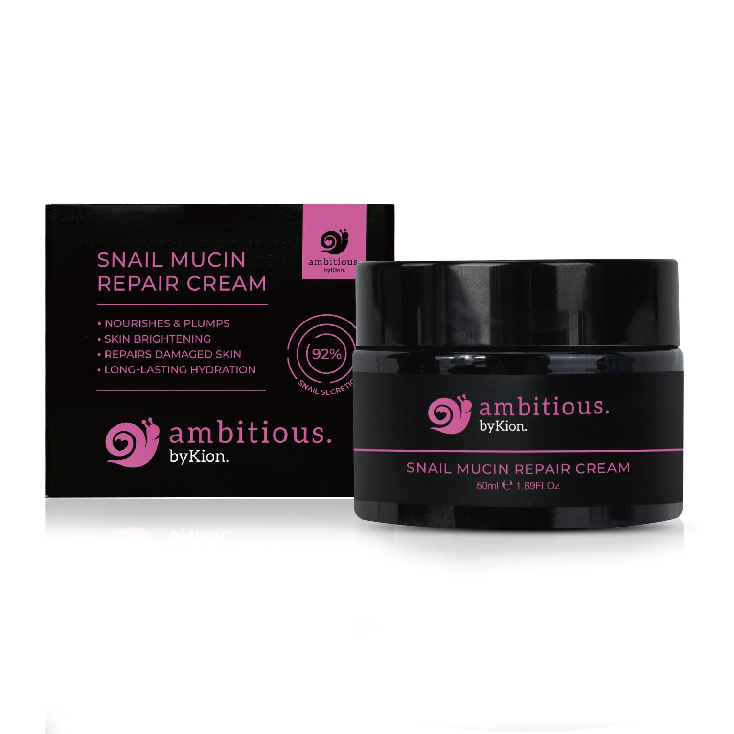 byKion ambitious Snail Mucin 92% Moisturizer Cream 1.69 fl oz/ 50ml, Daily Repair Face Cream for Dry, Sensitive Skin, Not Tested on Animals, No Parabens, No Sulfates, Asian Skincare