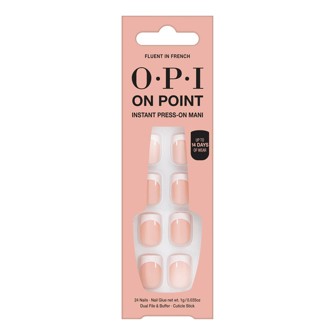 OPI On Point Fluent in French | Short Round Nude Pink & White French Tip Press On Nails | With Nail Glue | Long Lasting, Reusable, Non-damaging