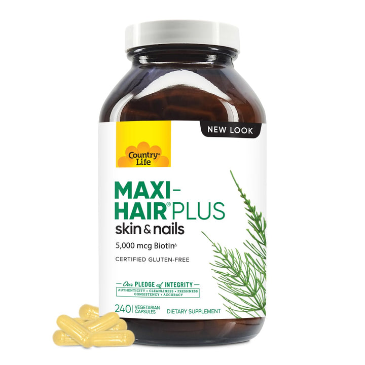 Country Life, Maxi-Hair Plus Biotin, Supports Healthy Hair, Skin and Nails, Daily Supplement, 240 ct