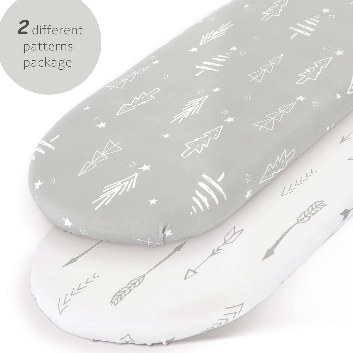 GRSSDER Stretchy Ultra Soft Fitted Bassinet Sheet Set 2 Pack, Universal Fit for Bassinets Baby Cradle Moses Basket Oval Rectangle Mattress, Christmas Trees/Arrows Bassinet Sheets for Girls and Boys