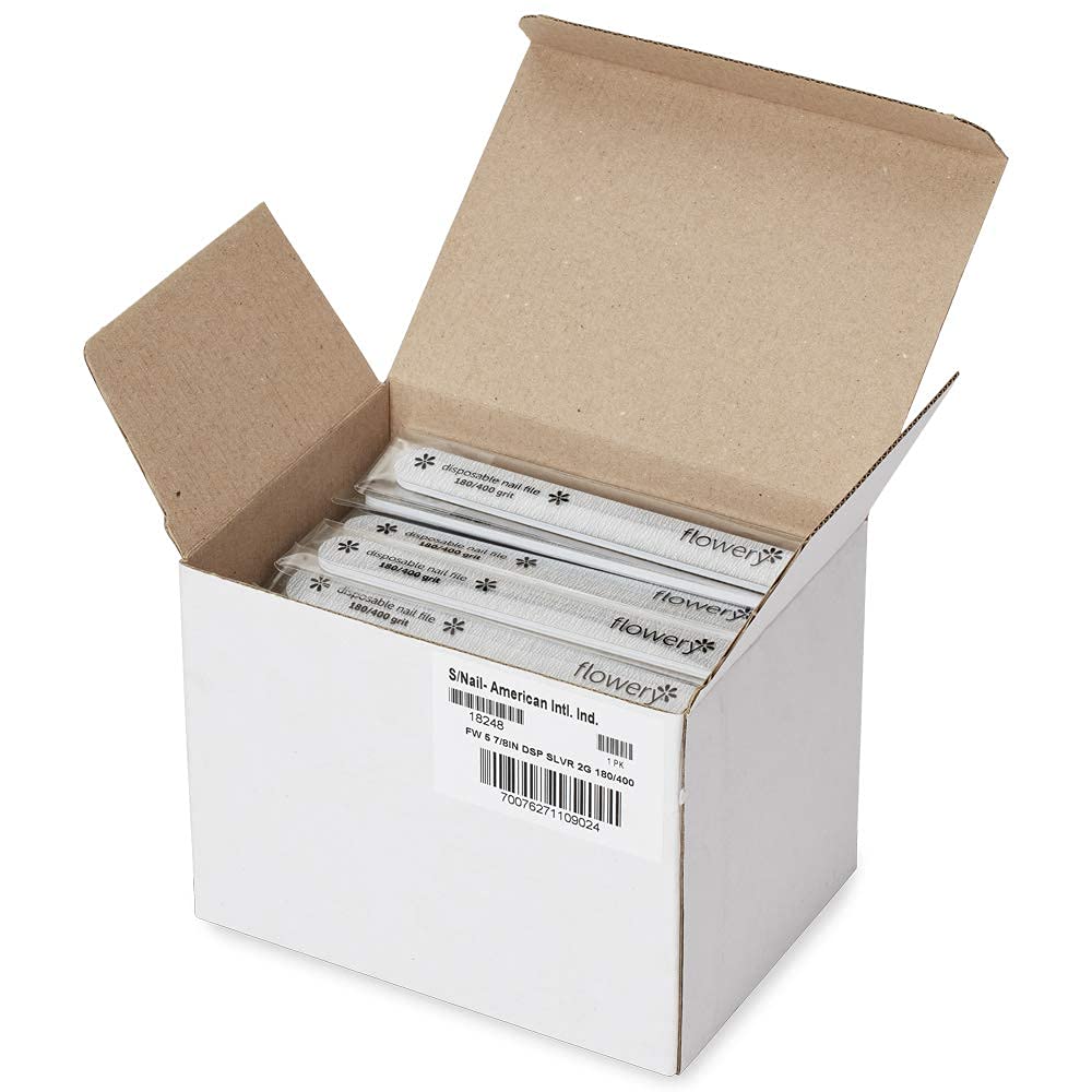 Flowery For The Pro Cushion Core Disposable Nail Files 180/400 Grit, 100 Count