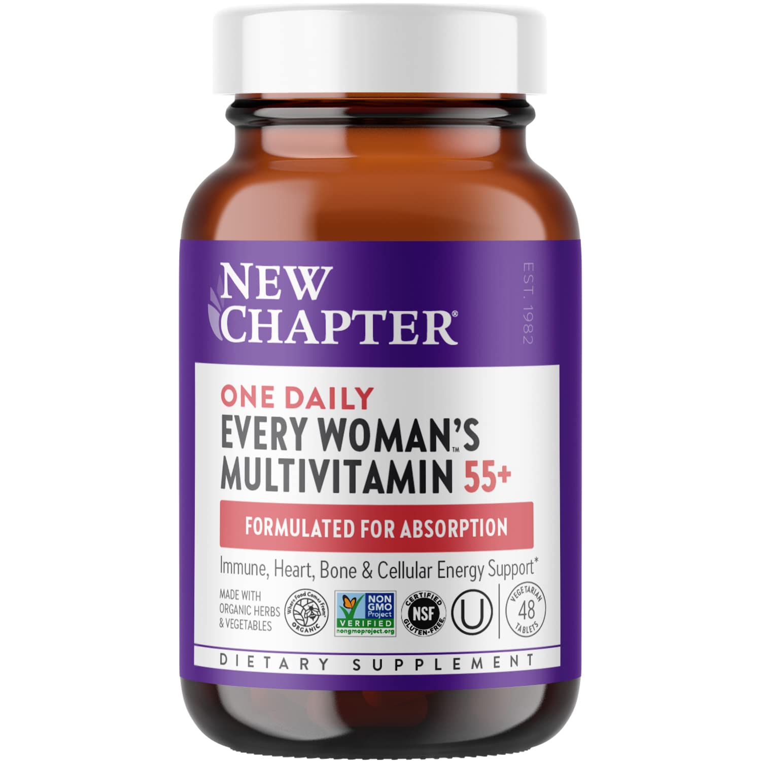 New Chapter Women's Multivitamin 50 Plus for Cellular Energy, Heart & Immune Support with 20+ Nutrients + Astaxanthin - Every Woman's One Daily 55+, Gentle on The Stomach, 48 Count