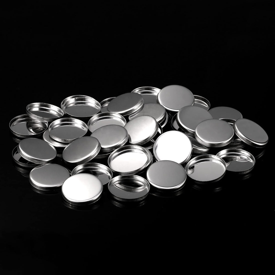 Pangda 50 Pack Empty Round Metal Tin Palette Pans Cosmetic Eyeshadow Blush Lipstick Organizer Size 26 mm for Magnets Cosmetic Palettes