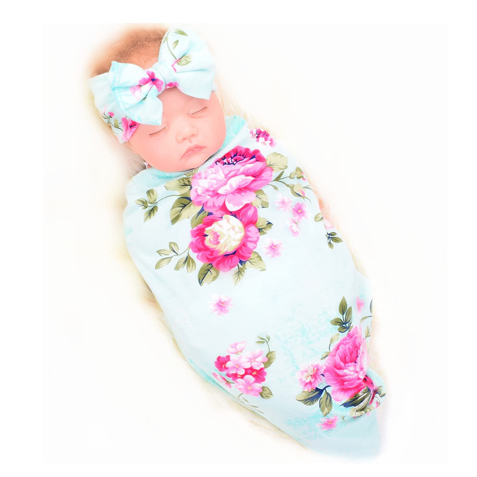 Galabloomer Receiving Blanket Headband Set Flower Print Baby Swaddle Blankets
