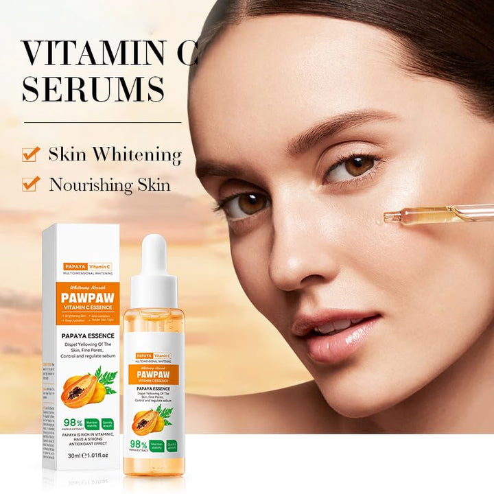 Grospe 2PC 98% Papaya Extract Vitamin C Nourish PawPaw Essence,Dispel Yellowing Of The Skin, Deep Hydration Fine Pores, Moisturizing Smoothing Facial and Body Skin 60ml / 2.02 fl.oz