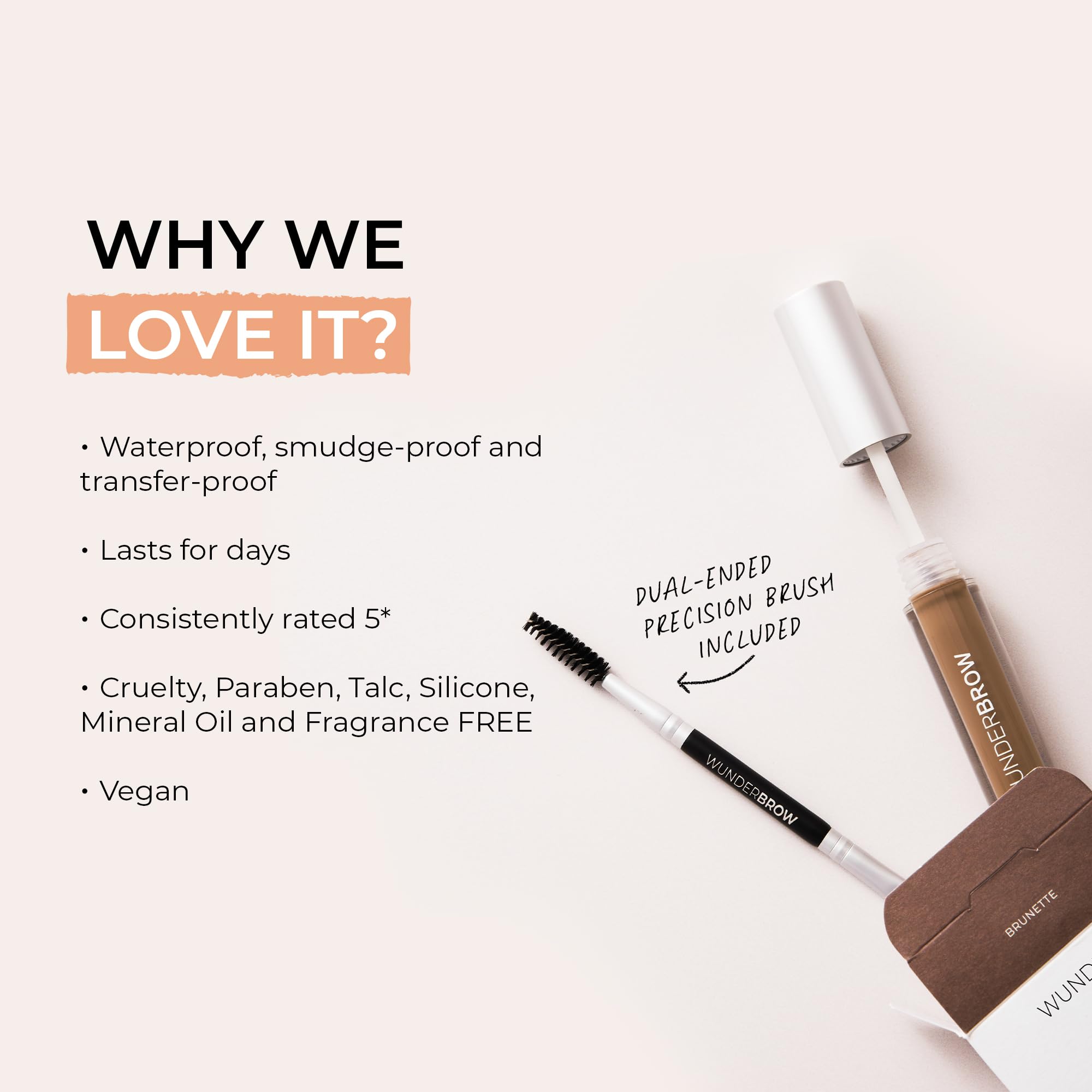 WUNDERBROW Waterproof Eyebrow Gel, Brunette, Vegan and Cruelty-Free