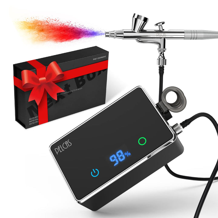 PELCAS Airbrush Makeup 32PSI Airbrush Paint Gun with Compressor, Breeze Airbrush System Kit for Face Body Home SPA, Portable Cosmetic Starter Kit, Professional Airbrush Liquid Foundation Machine