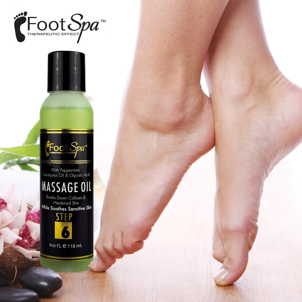 Foot SPA - Massage Oil, with Tea Tree, Pepper Mint, Eucalyptus Oil, 4 Oz - Professional Full Body Massage Therapy, Manicure, Pedicure - Relax Sore Muscles and Repair Dry Skin