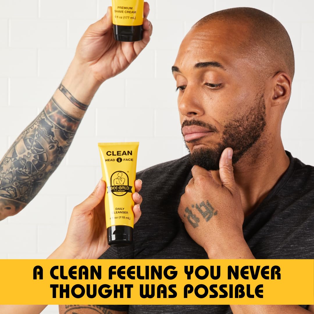 Bee Bald CLEAN Daily Cleanser for Face and Head, Premium Facial Cleanser for Men and Women, Refreshes and Thoroughly Cleans (4 fl Oz)
