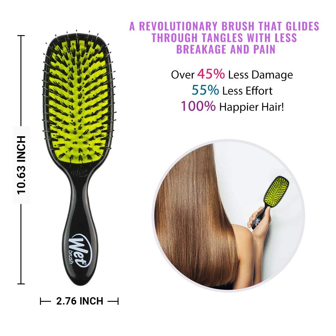 Wet Brush Shine Enhancer Hair Brush - Black - Exclusive Ultra-soft IntelliFlex Bristles - Natural Boar Bristles Leave Hair Shiny And Smooth For All Hair Types - For Women, Men, Wet And Dry Hair